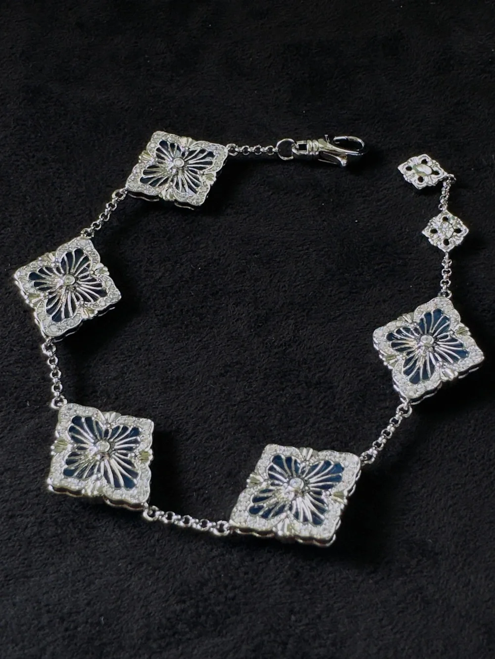 Silver Floral Square Link Bracelet - Women's Jewelry— blue